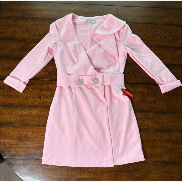 Mac Duggal 55692 Light Pink Ruffled Faux Tuxedo Mini Dress - Size 2 MSRP $348 - Picture 3 of 8